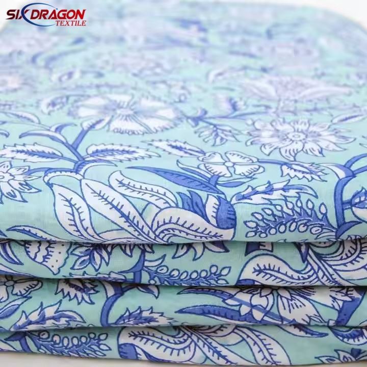 Green Print Cotton Fabric For Garments